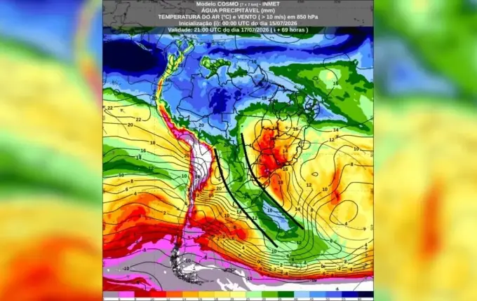 Rio atmosférico aumenta risco de temporais no Sul do Brasil, alerta Inmet
