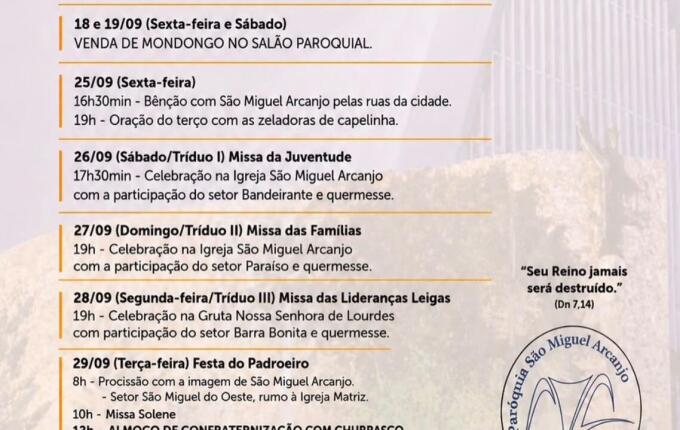 Paróquia São Miguel Arcanjo prepara almoço, bingo e matinê para festa do padroeiro