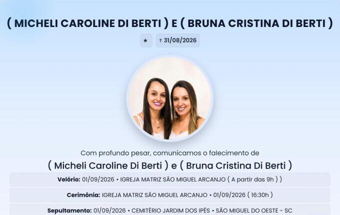 Irmãs que morreram em grave acidente serão sepultadas nesta terça em SMOeste