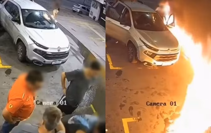 Homem é detido após atear fogo em combustível derramado em chão de posto em SC