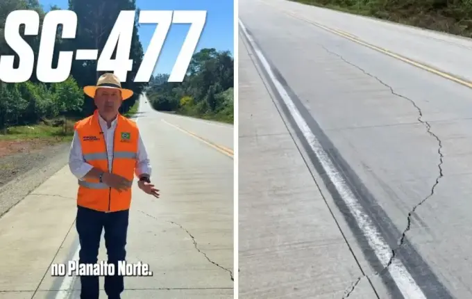 Rodovia de SC que rachou em 7 meses foi feita para durar mais de 20 anos, diz Jorginho Mello