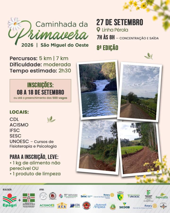 Inscrições para Caminhada da Primavera abrem dia 8 em SMO