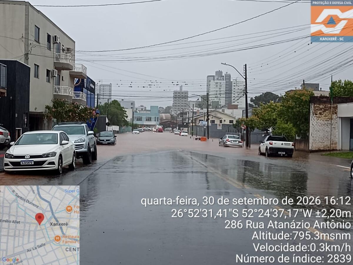 Xanxerê registra 105 mm de chuva em 48 horas e tem alagamentos