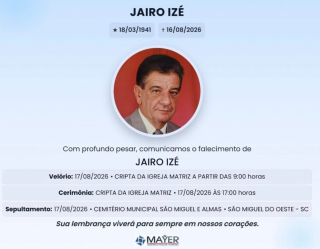 Farmacêutico e empresário Jairo Izé morre aos 85 anos em Chapecó