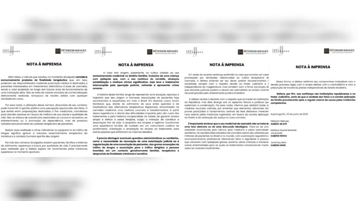 Defesa de casal condenado por tráfico de drogas em Itapiranga emite nota de esclarecimento