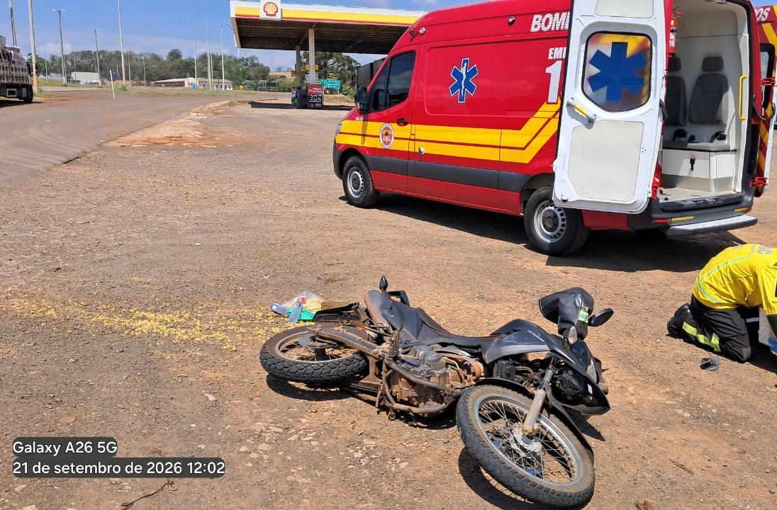 Motociclista fica ferido após colisão com caminhão na BR-163, em São José do Cedro